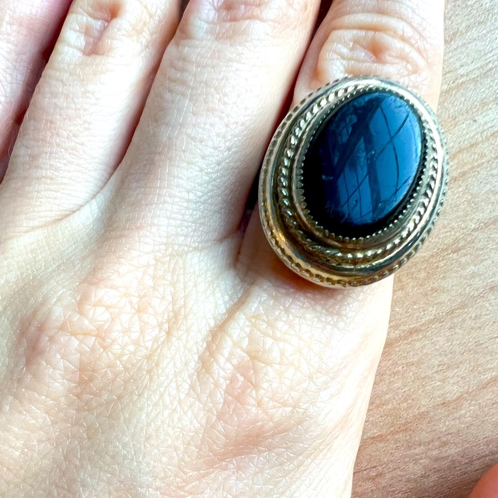 Vintage Whiting Davis Hematite Silver tone Cocktail Ring Signed